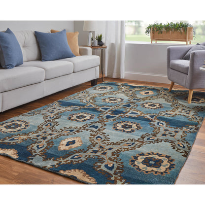 Amzad Transitional Ikat Rug - 6116F by Feizy in blue, gray, tan. Made from wool in a unique style.