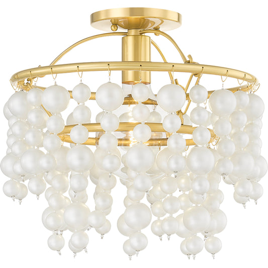 Kinsley 1 Light Semi Flush Mount by Mitzi in aged brass. Made from glass in a modern style.