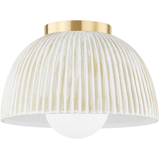 Eloise 1 Light Flush Mount by Mitzi in aged brass. Made from ceramic in a modern style.