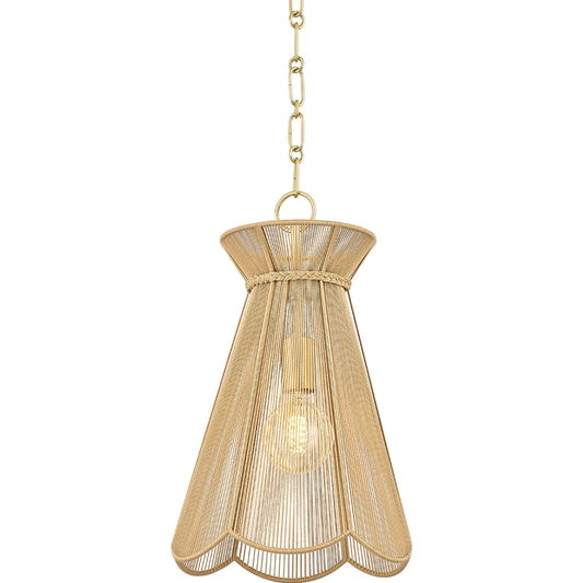 Aaliyah 1 Light Pendant by Mitzi in aged brass. Made from textile in a cottage & farmhouse style.