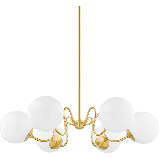 Havana 6 Light Chandelier by Mitzi in aged brass. Made from steel in a modern style.