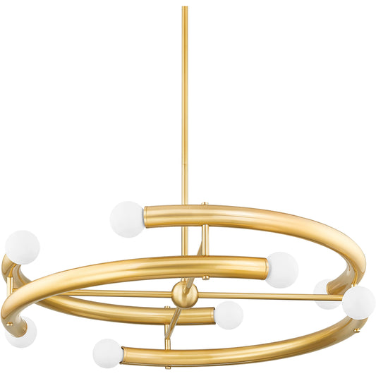 Allegra Chandelier by Mitzi in aged brass. Made from brass in a modern style.