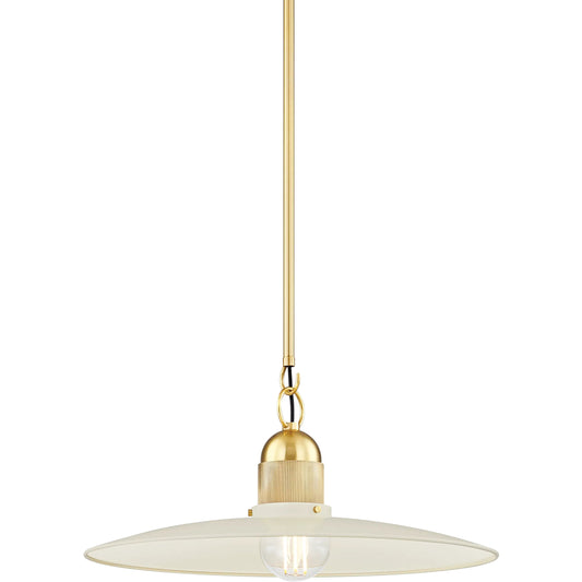Leanna 1 Light Pendant by Mitzi in soft cream, aged brass. Made from brass in a modern style.
