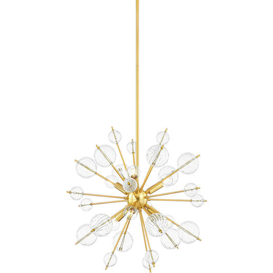 Linnea 6 Light Chandelier by Mitzi in aged brass. Made from brass in a modern style.