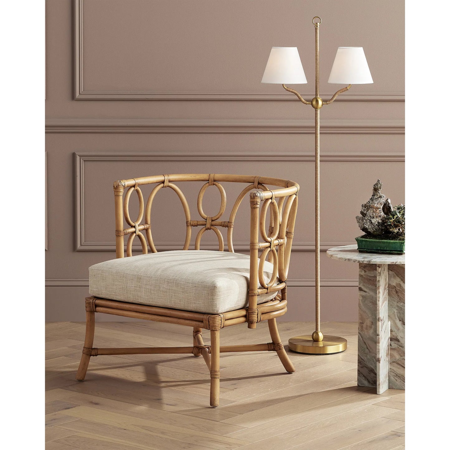 008 SI-1924220 | Lifestyle | Tegal Muslin Chair by Currey and Company in rattan, natural. Made from rattan, wood, leather, finn natural in a coastal style.