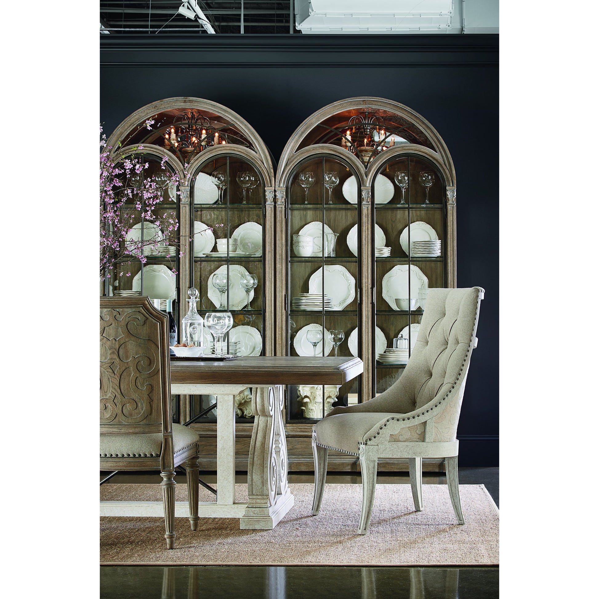 Arch Salvage Reeves Host Chair by A.R.T. Furniture. Made from parrawood solids, cathedral elm veneers in a traditional style.