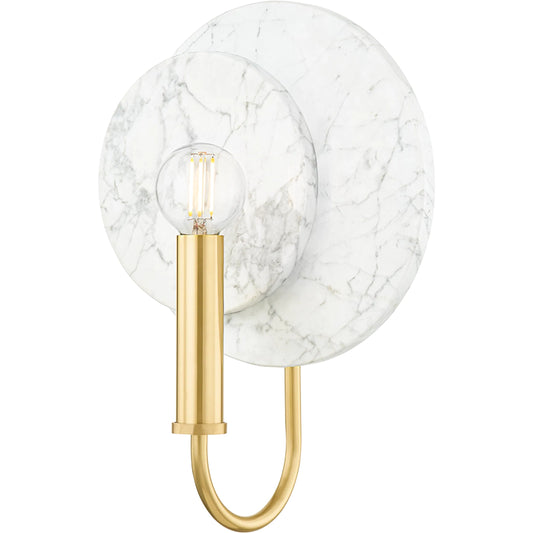 Tula Wall Sconce by Mitzi in aged brass. Made from brass in a modern style.