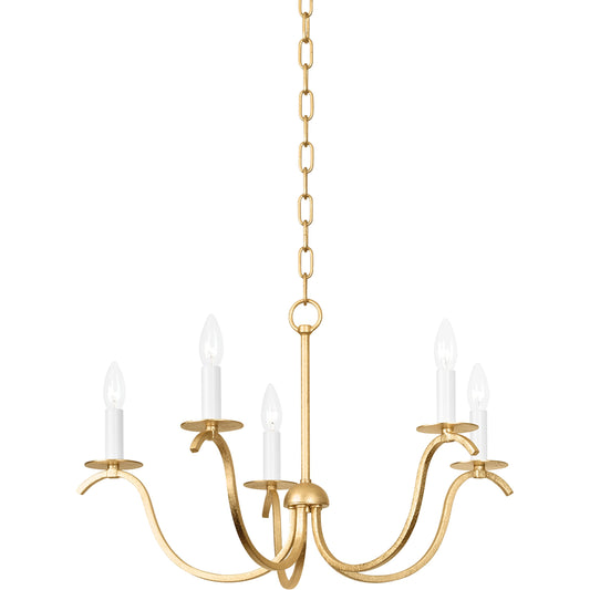 Jaclin 5 Light Chandelier by Mitzi in gold leaf. Made from unique in a modern style.