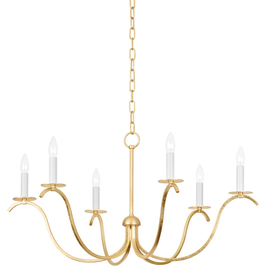Jaclin 6 Light Chandelier by Mitzi in gold leaf. Made from unique in a modern style.