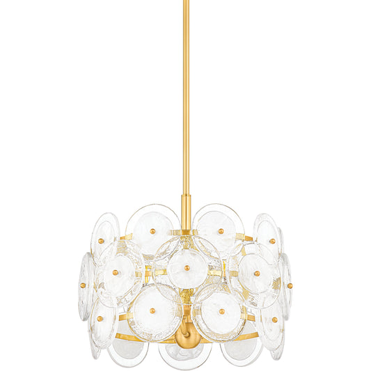 Zoella 3 Light Pendant by Mitzi in aged brass. Made from brass in a modern style.
