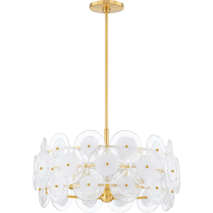 Zoella 5 Light Chandelier by Mitzi in aged brass. Made from brass in a modern style.