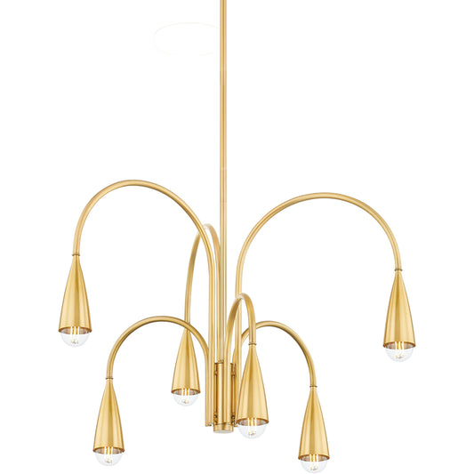 Jenica 6 Light Chandelier by Mitzi in aged brass. Made from brass in a modern style.