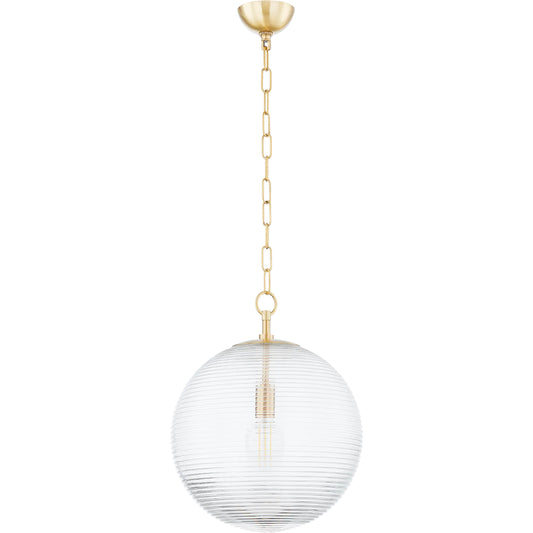 Sara 1 Light Pendant by Mitzi in aged brass. Made from brass in a modern style.
