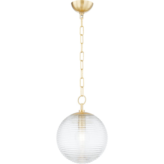 Sara 1 Light Pendant by Mitzi in aged brass. Made from brass in a modern style.