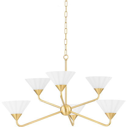 Kelsey 6 Light Chandelier by Mitzi in textured white. Made from metal in a modern style.