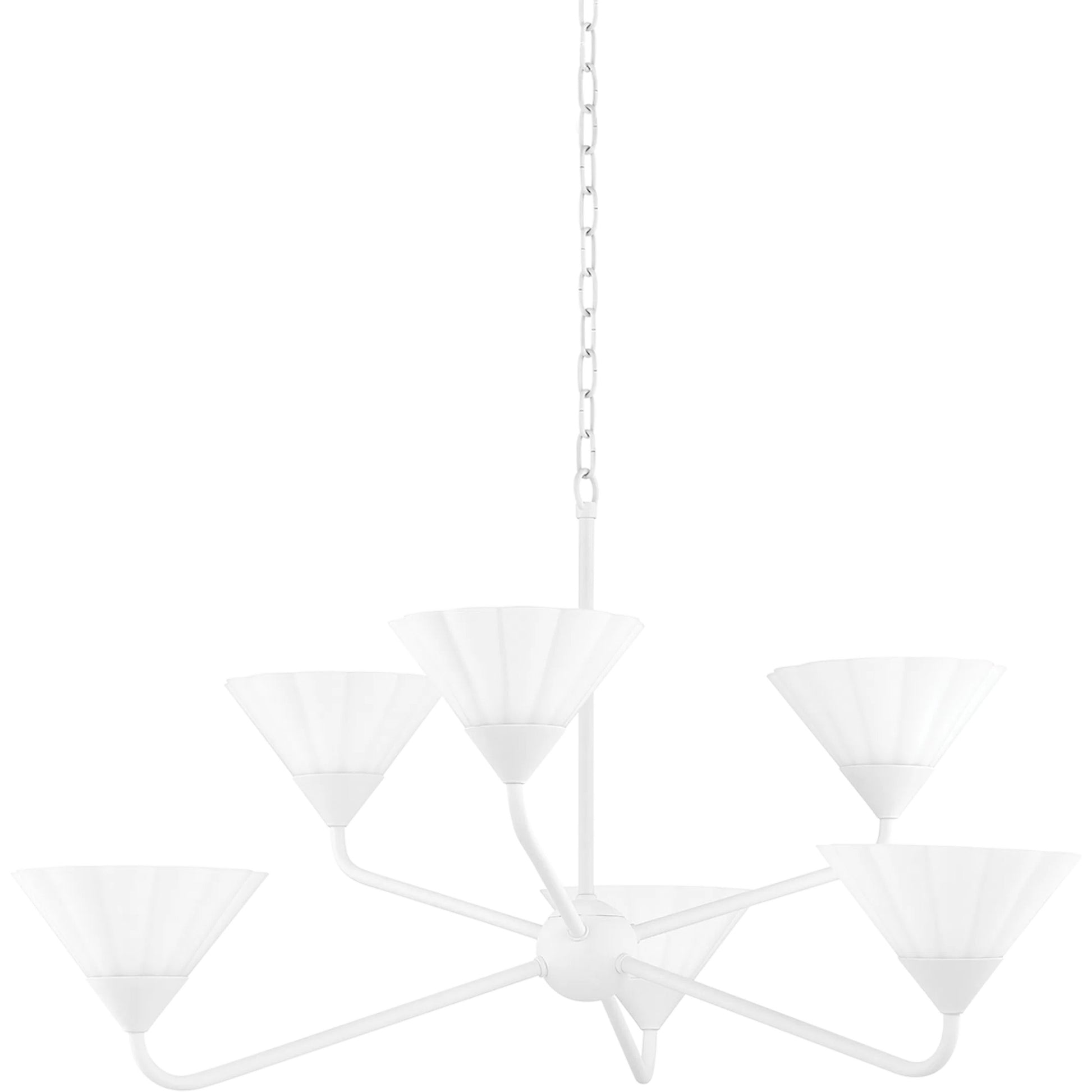 Kelsey 6 Light Chandelier by Mitzi in textured white. Made from metal in a modern style.