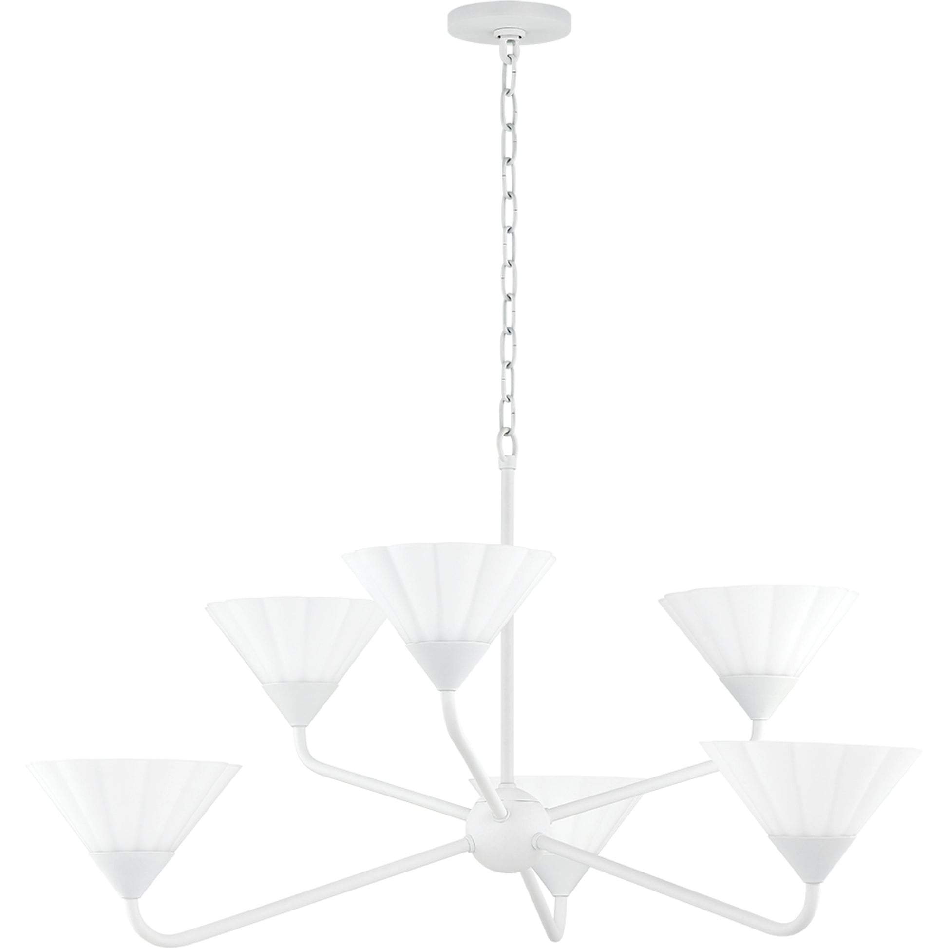 Kelsey 6 Light Chandelier by Mitzi in textured white. Made from metal in a modern style.
