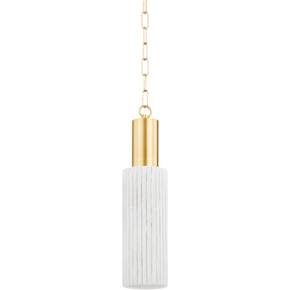 Corissa Pendant by Mitzi in aged brass, ceramic whitewash bisque. Made from ceramic in a transitional style.