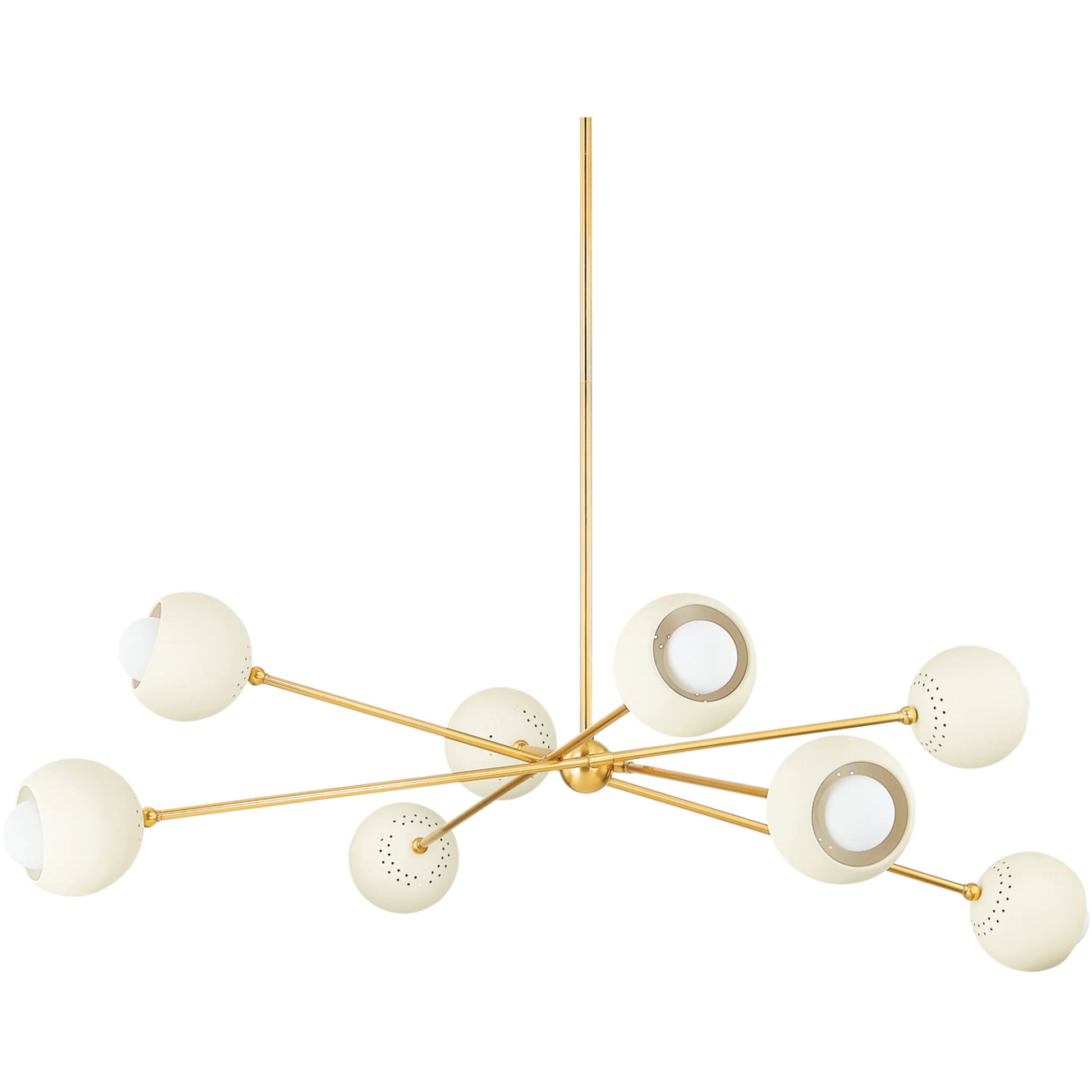 Saylor Chandelier by Mitzi in aged brass, soft cream. Made from steel in a modern style.