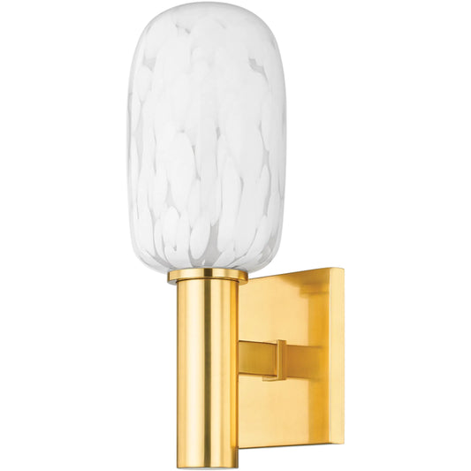 Abina Wall Sconce by Mitzi in aged brass. Made from steel in a unique style.