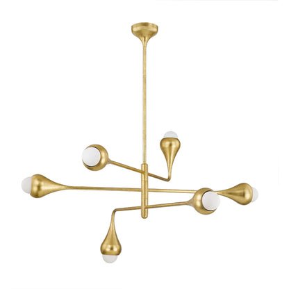 Luciel Chandelier by Mitzi in vintage gold leaf. Made from steel in a modern style.
