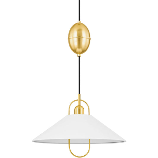 Mariel Pendant by Mitzi in aged brass, soft white. Made from steel in a unique style.