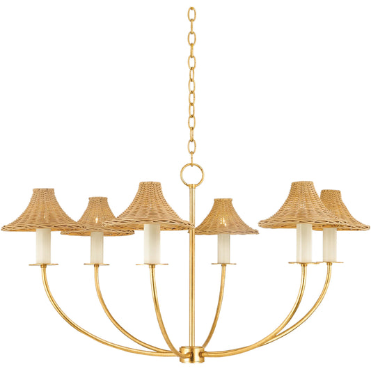 Twila 6-Light Chandelier by Mitzi in vintage gold leaf. Made from steel in a unique style.