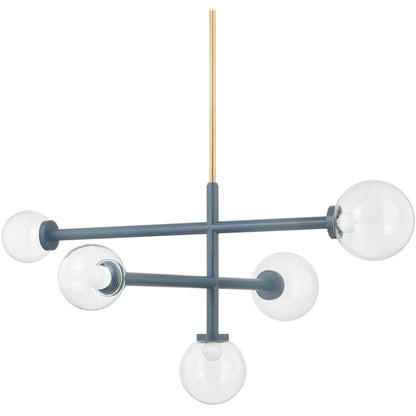 Sia Chandelier by Mitzi in aged brass, slate blue. Made from steel in a eclectic & global style.