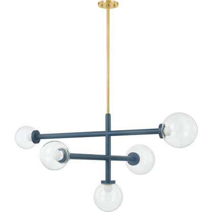 Sia Chandelier by Mitzi in aged brass, slate blue. Made from steel in a eclectic & global style.