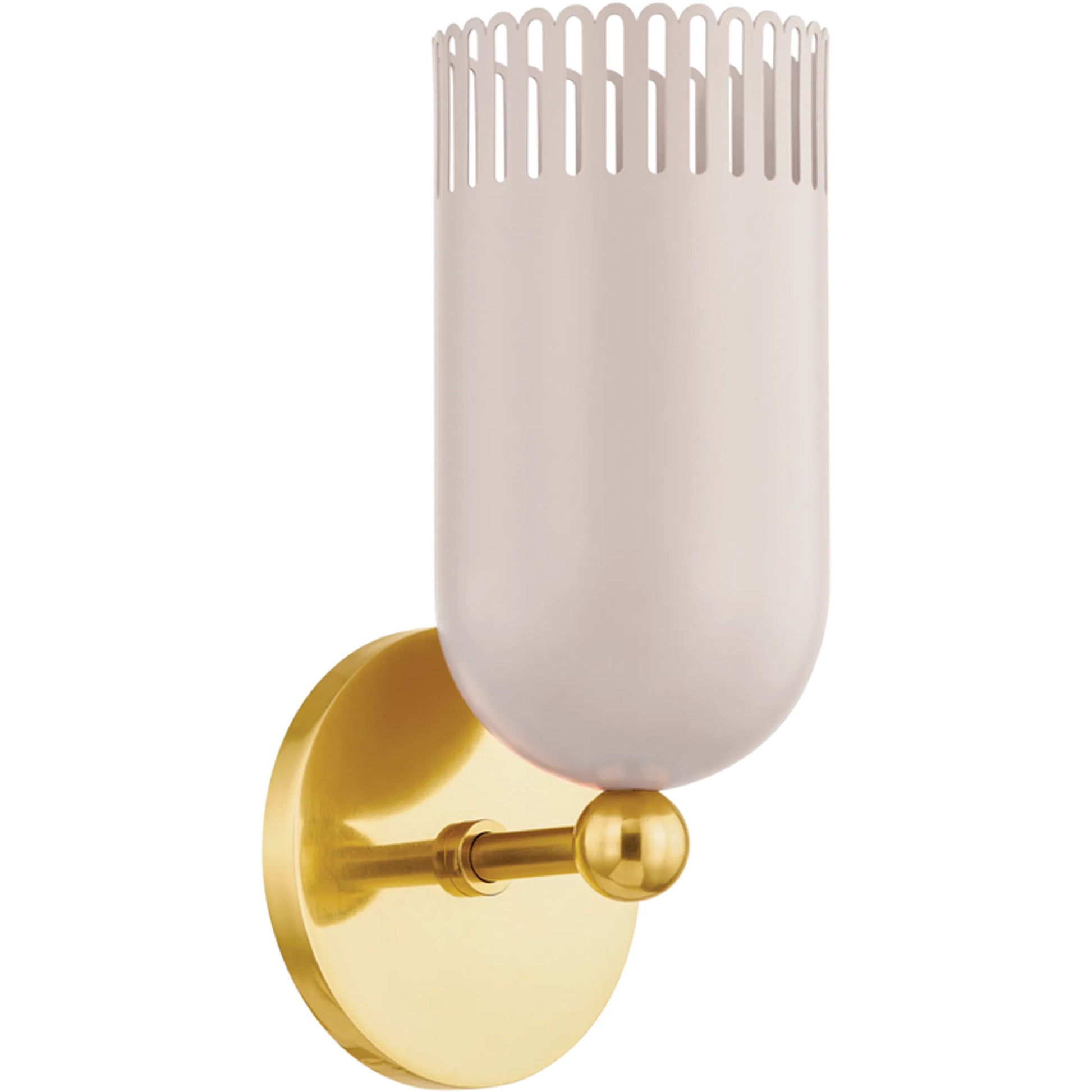 Liba Wall Sconce by Mitzi in aged brass, soft peignoir. Made from steel in a transitional style.