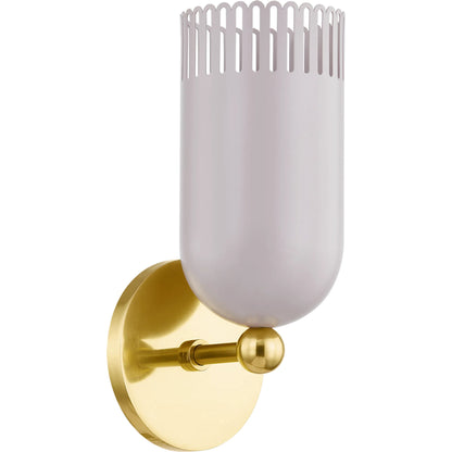 Liba Wall Sconce by Mitzi in aged brass, soft peignoir. Made from steel in a transitional style.