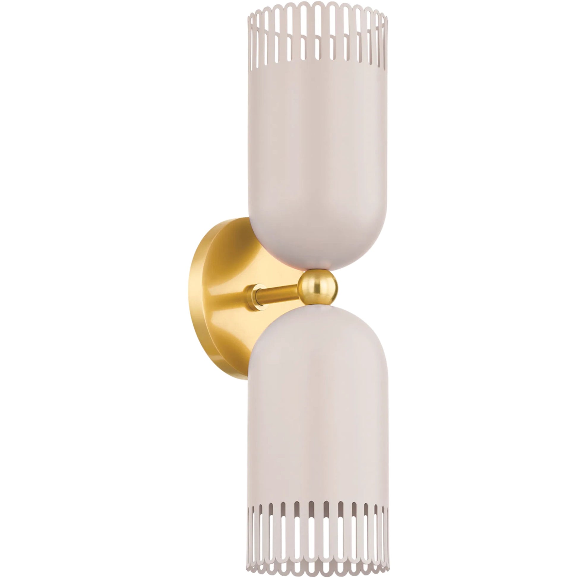 Liba 2-Light Wall Sconce by Mitzi in aged brass, soft peignoir. Made from steel in a eclectic & global style.