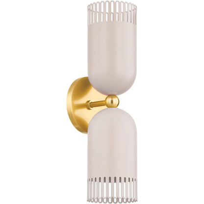 Liba 2-Light Wall Sconce by Mitzi in aged brass, soft peignoir. Made from steel in a eclectic & global style.