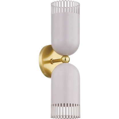 Liba 2-Light Wall Sconce by Mitzi in aged brass, soft peignoir. Made from steel in a eclectic & global style.