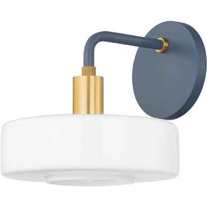 Aston Wall Sconce by Mitzi in aged brass, slate blue. Made from steel in a eclectic & global style.