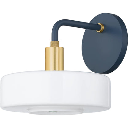 Aston Wall Sconce by Mitzi in aged brass, slate blue. Made from steel in a eclectic & global style.