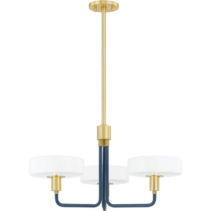 Aston 3-Light Chandelier by Mitzi in aged brass, slate blue. Made from steel in a eclectic & global style.