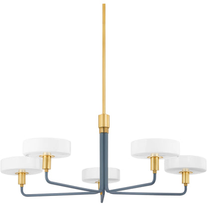 Aston 5-Light Chandelier by Mitzi in aged brass, slate blue. Made from steel in a eclectic & global style.