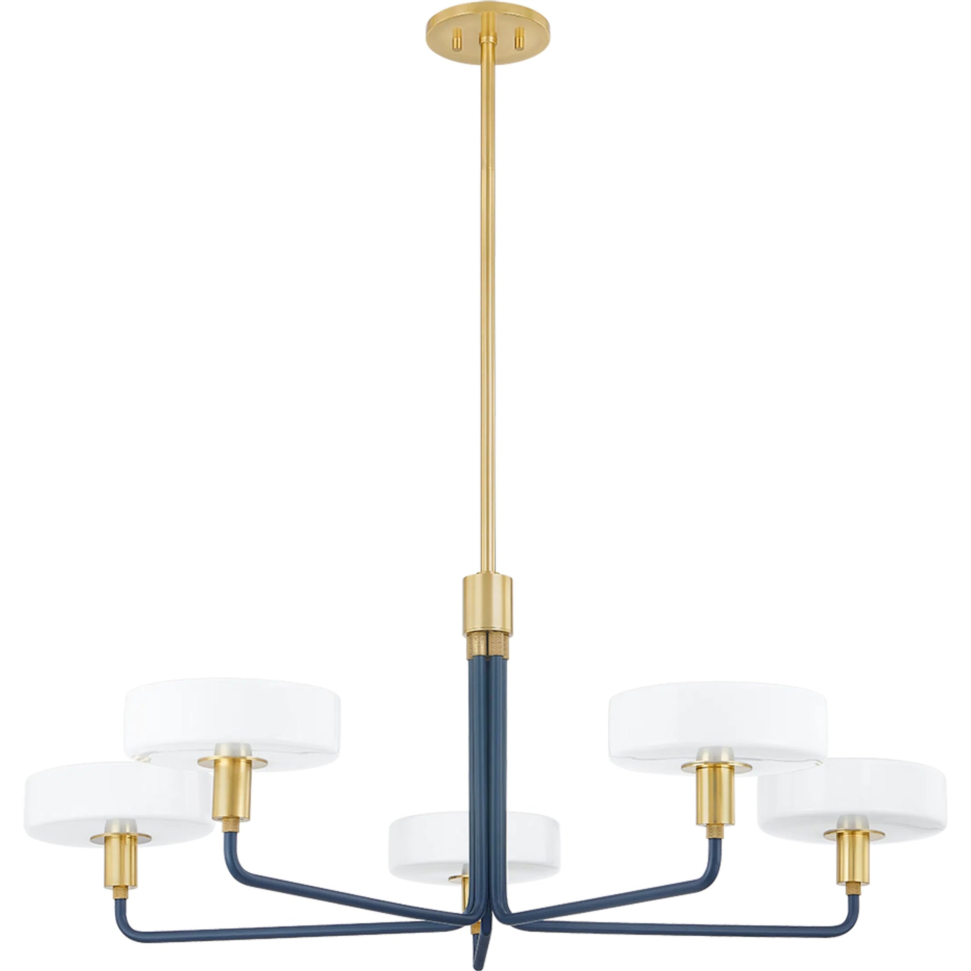 Aston 5-Light Chandelier by Mitzi in aged brass, slate blue. Made from steel in a eclectic & global style.