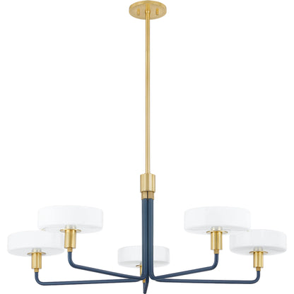 Aston 5-Light Chandelier by Mitzi in aged brass, slate blue. Made from steel in a eclectic & global style.