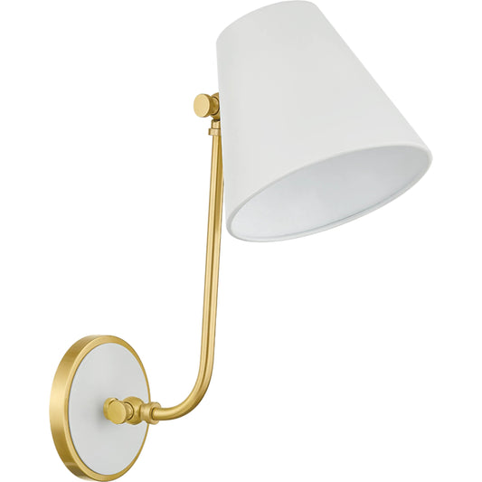 Georgann Wall Sconce by Mitzi in aged brass, soft white. Made from steel in a unique style.