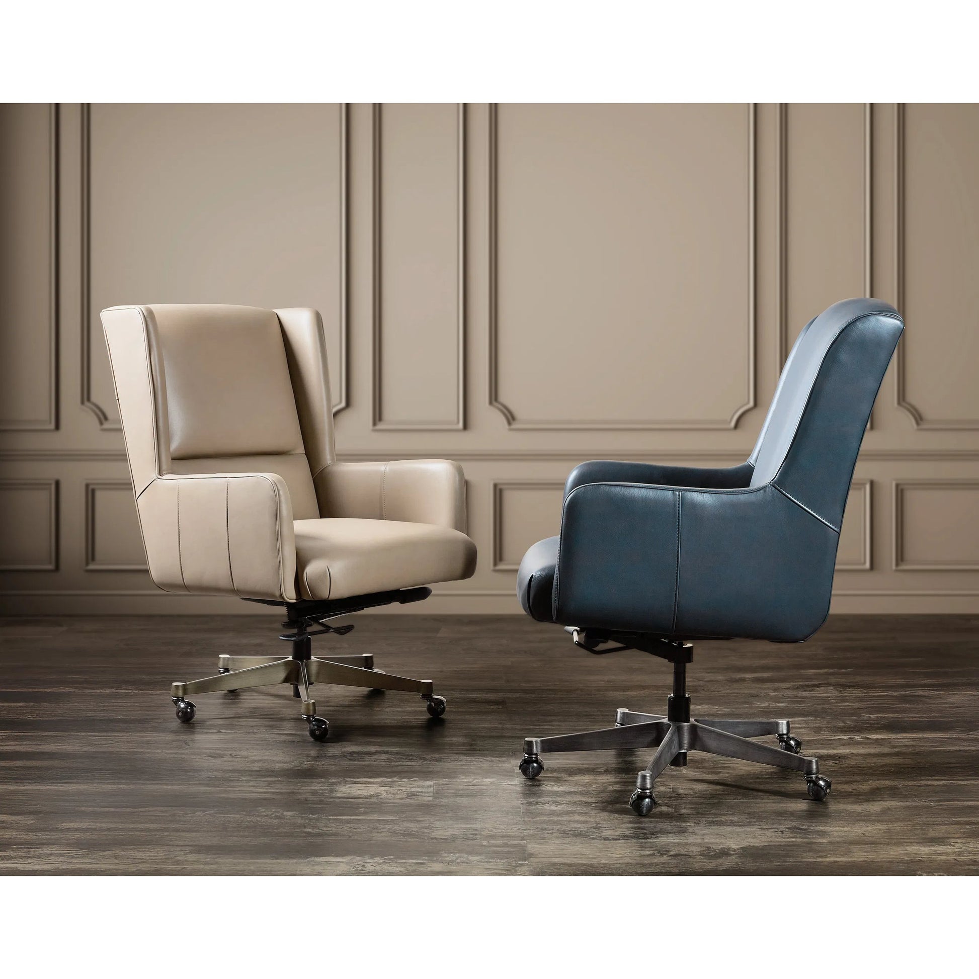 Primrose Executive Swivel Tilt Chair by Hooker Furniture in salvo beige. Made from leather in a unique style.