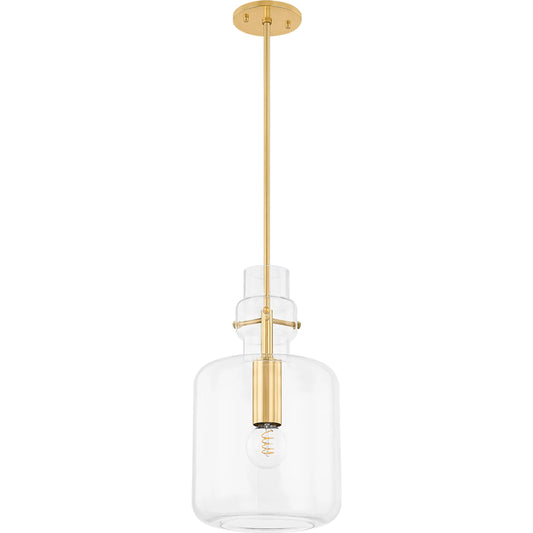 Lumi Pendant by Mitzi in aged brass. Made from glass in a unique style.