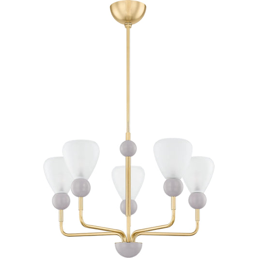 Doreen Chandelier by Mitzi in aged brass, soft peignoir. Made from steel in a unique style.