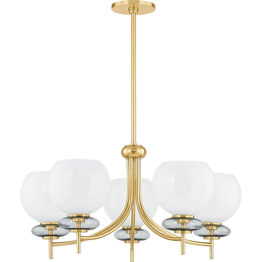Alexia Chandelier by Mitzi in aged brass. Made from steel in a unique style.