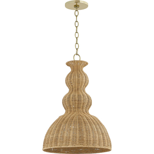 Mayla Pendant by Mitzi in aged brass. Made from natural woven in a unique style.