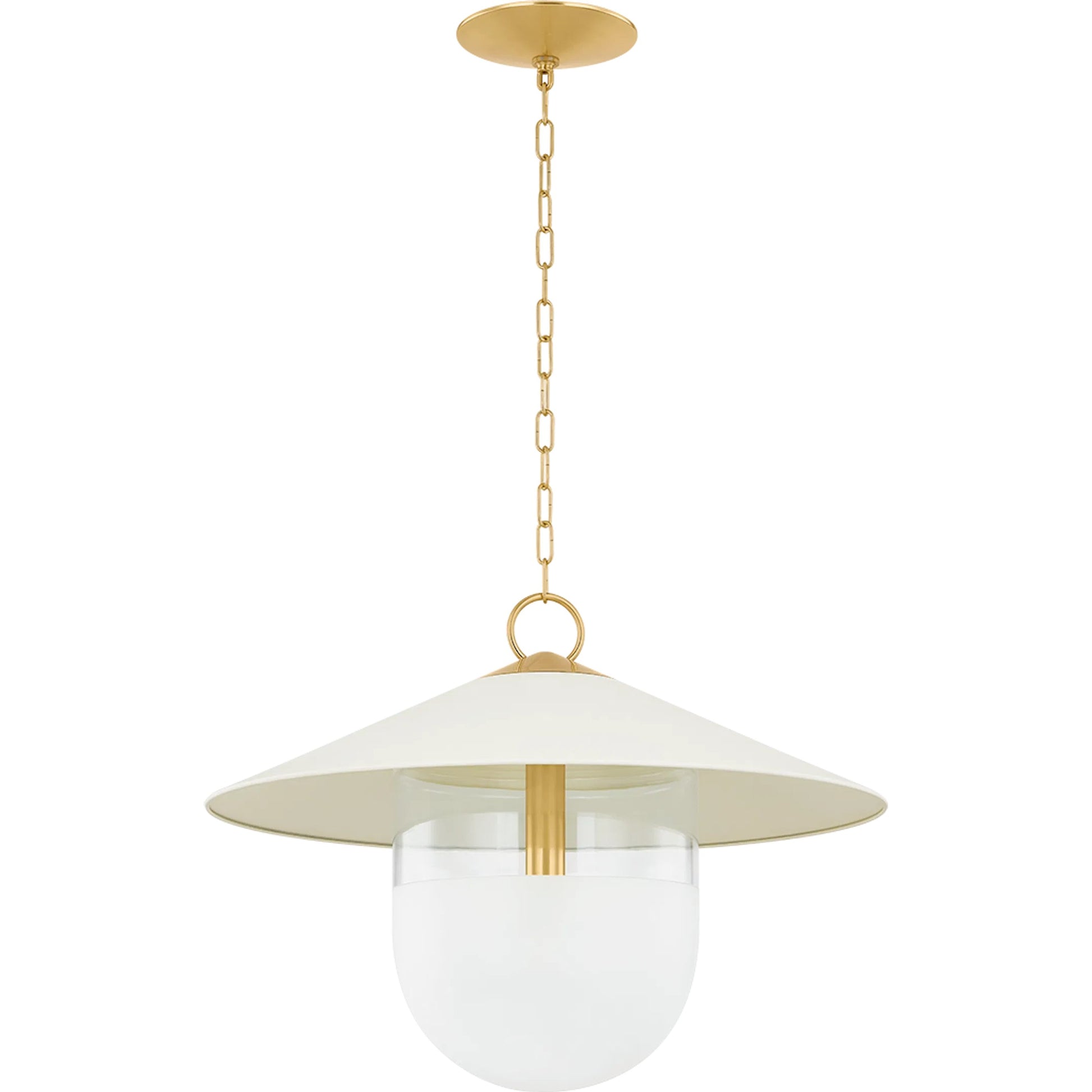 Ressi Pendant by Mitzi in aged brass, soft cream. Made from steel in a transitional style.