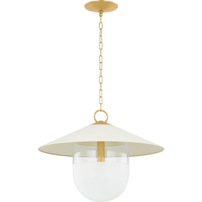 Ressi Pendant by Mitzi in aged brass, soft cream. Made from steel in a transitional style.
