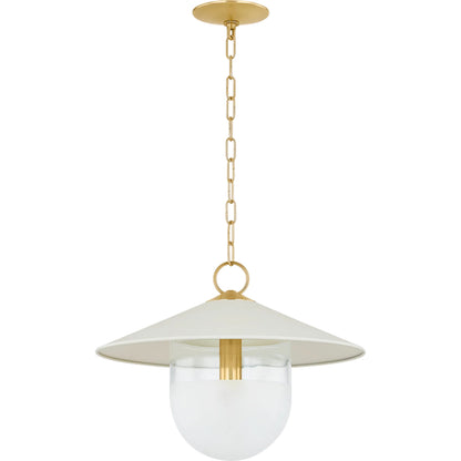 Ressi Pendant by Mitzi in aged brass, soft cream. Made from steel in a transitional style.