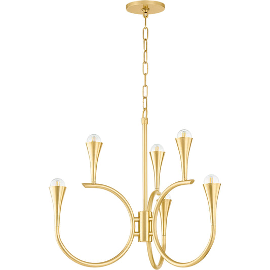 Aviana Chandelier by Mitzi in aged brass. Made from steel in a unique style.
